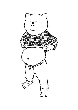 Cat character lifting shirt showing belly