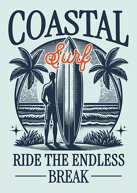 Coastal Surf Poster, Surfing Wall Art, Beach Wave Art, Surfer Illustration, Ocean Lifestyle Decor
