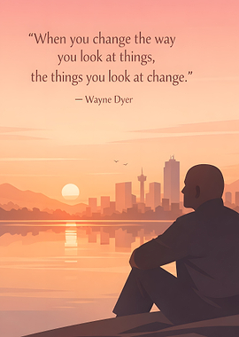 Inspirational quote at sunset cityscape