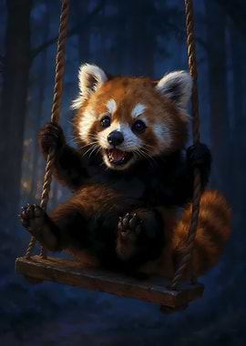 Red Panda on a Swing