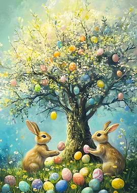 Easter Bunnies Egg Hunt Painting