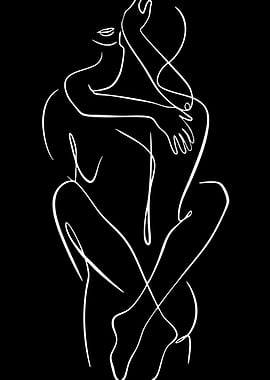 Abstract Line Art Couple Hugging
