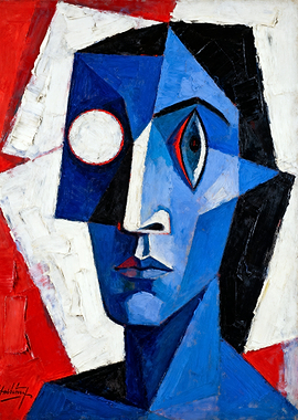 Cubist Portrait of a Blue Face