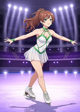Ice Skater in Green and White Costume