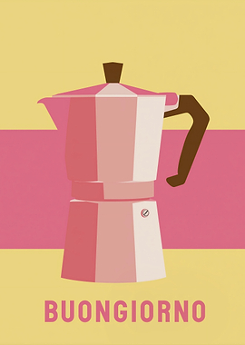 Buongiorno Pink Moka Pot Coffee Illustration
