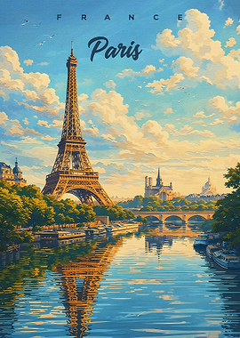 Eiffel Tower Paris River Scene