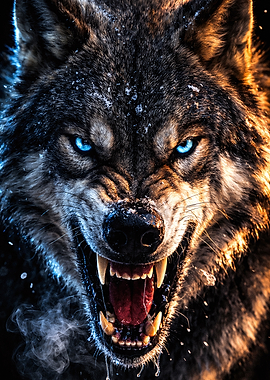 Fierce Wolf with Glowing Blue Eyes