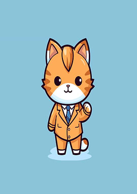 Cute Cat in a Suit Waving