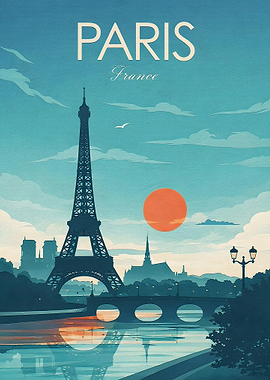 Paris Eiffel Tower Vintage Poster