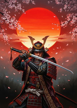 Samurai Warrior Under a Red Sun
