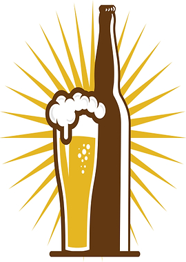 Beer Bottle and Glass with Sunburst