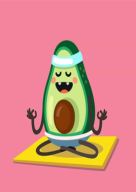 Avocado doing yoga on a mat