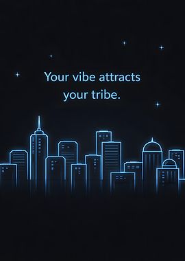 Neon City Skyline with Inspirational Quote