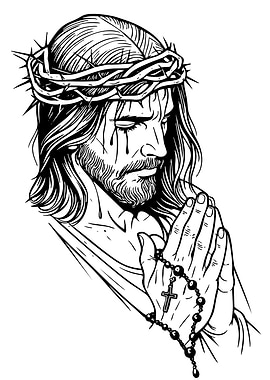Jesus Christ praying with rosary