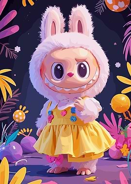 Cute Bunny Character in Yellow Dress