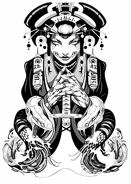 Geisha with Snakes and Sword
