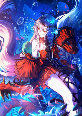 Anime Mermaid in Underwater Scene