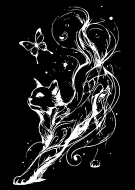 Stylized Cat and Butterfly