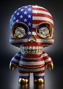 Diamond-Encrusted American Flag Skull Toy