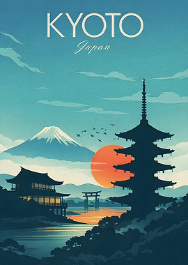 Kyoto Japan Vintage Travel Poster