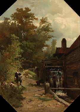 Man at a Watermill in Autumn
