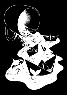 Paper Boats and Orca in a Surreal Flow