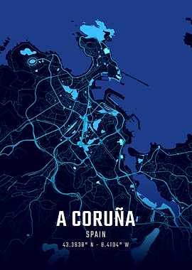 A Coruña Midnight City Map