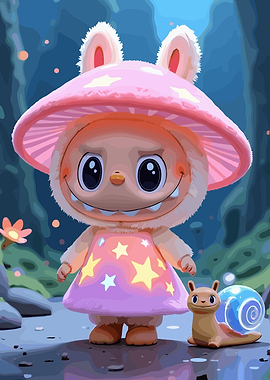 Cute Mushroom Creature with Snail