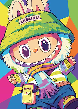 Labubu Character with Colorful Background