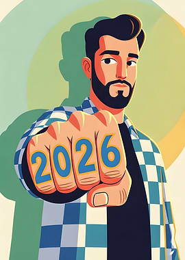 Man with 2026 on Fist