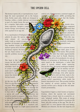 Sperm Cell Anatomy with Flowers and Butterflies
