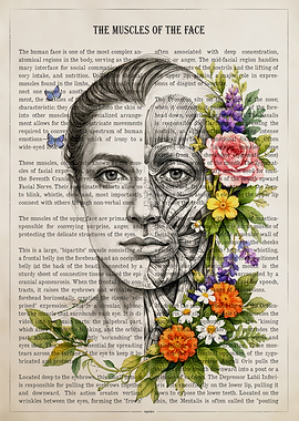 Anatomical Muscles of the Face with Flowers