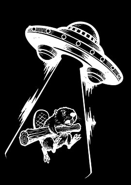 UFO Abducting Beaver with Log