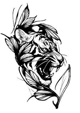 Tiger Head with Floral Elements