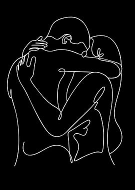 Couple Hugging Line Art