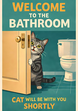 Cat Welcomes You to the Bathroom