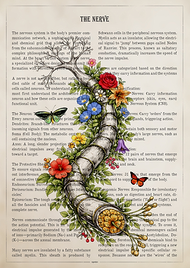 Anatomical Illustration of a Nerve with Flowers