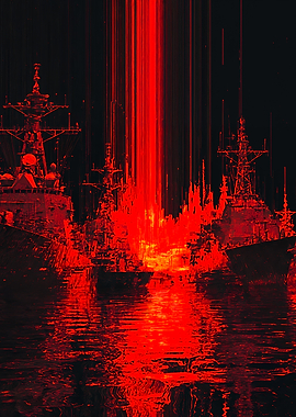 Red Warships Glitch Digital Art