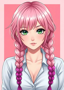 Anime Girl with Pink Braids