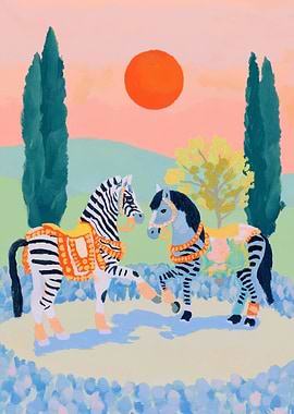 Zebras in a Dreamy Landscape