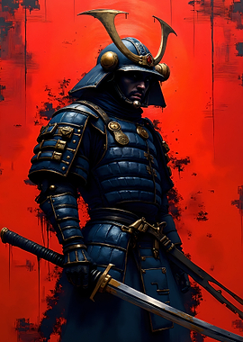 Samurai Warrior in Blue Armor