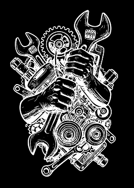 Mechanic's Hands with Tools