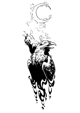 Raven and Crescent Moon Tattoo Design