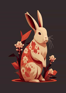 Stylized Rabbit with Floral Accents