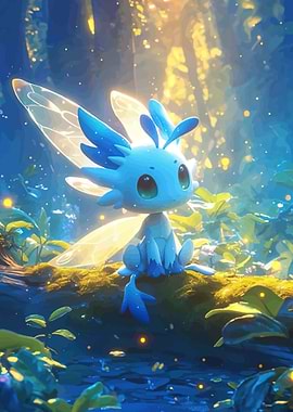 Cute Blue Fairy Creature in Forest