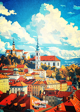 Ljubljana Slovenia Cityscape Poster