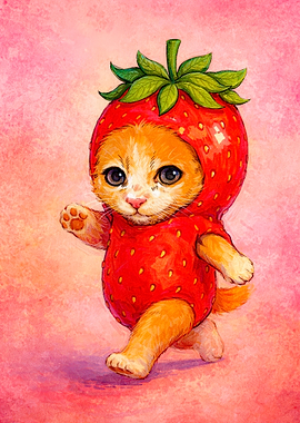Kitten in Strawberry Costume