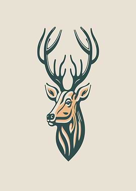 Stylized Deer Head with Antlers