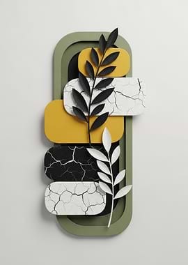 Abstract Paper Cutout with Botanical Elements