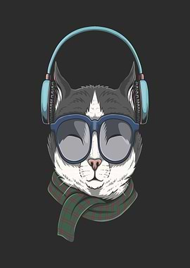 Cool Cat with Headphones and Sunglasses